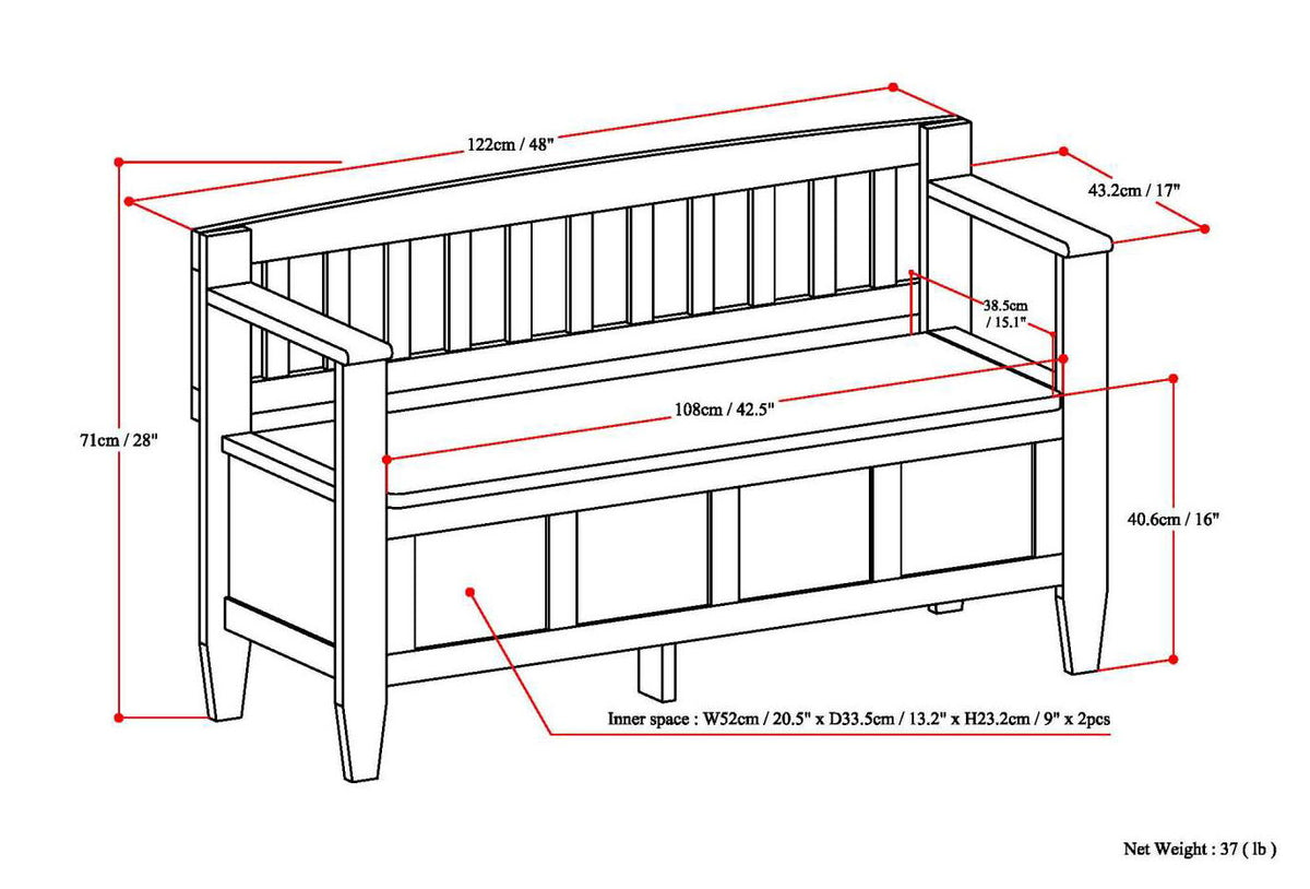 Medium Saddle Brown Entryway Storage Bench with Lift-Up Storage