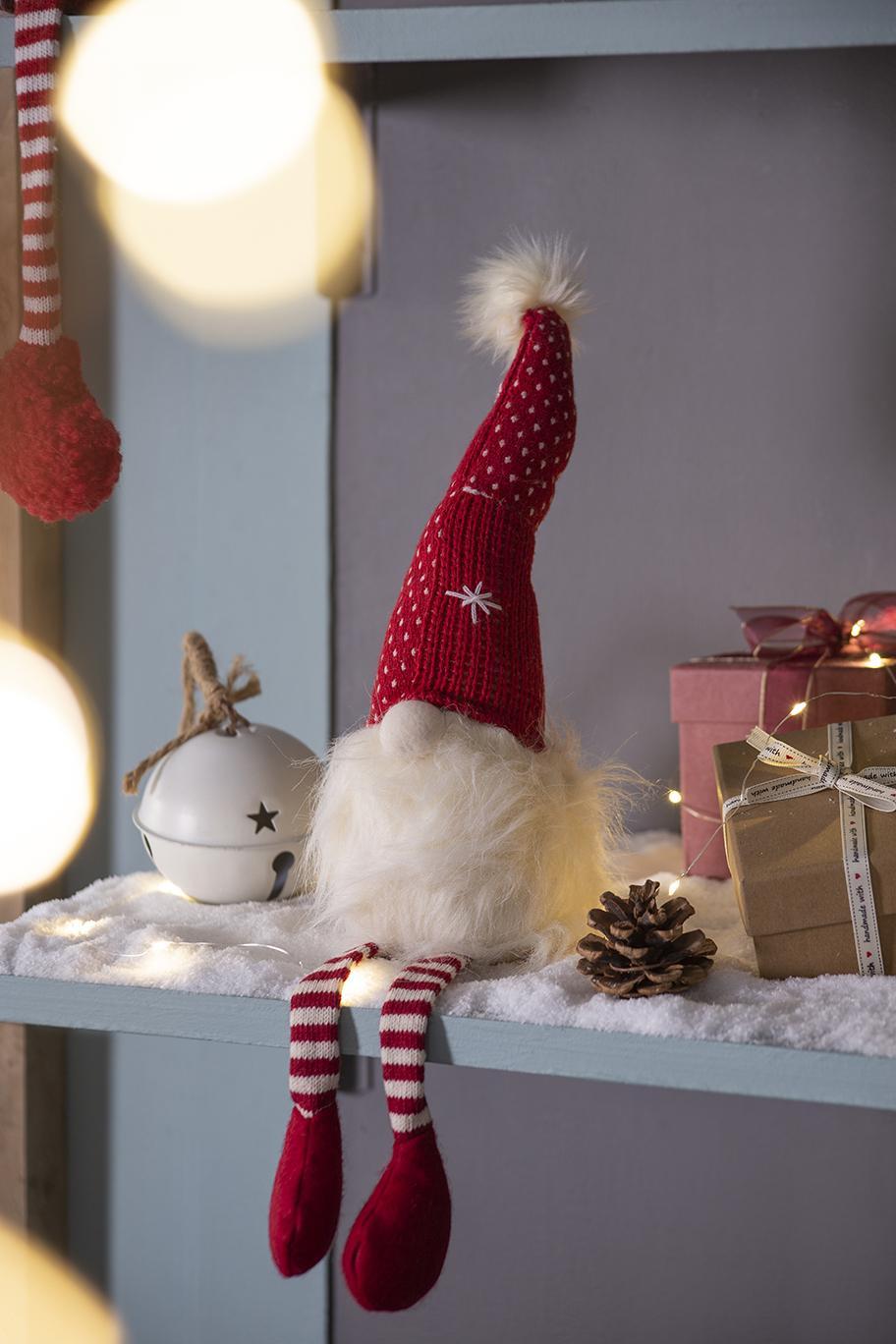 Christmas Gnomes Decorations Set of 2 with Fluffy Beards - White / Red
