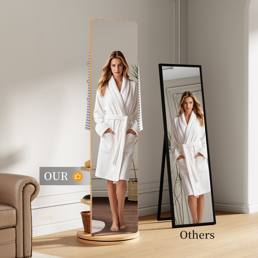 3 In 1 Multifunctional Full-Length Clothing Mirror with Rotating Design - Dark Brown, Black, White, Light Brown