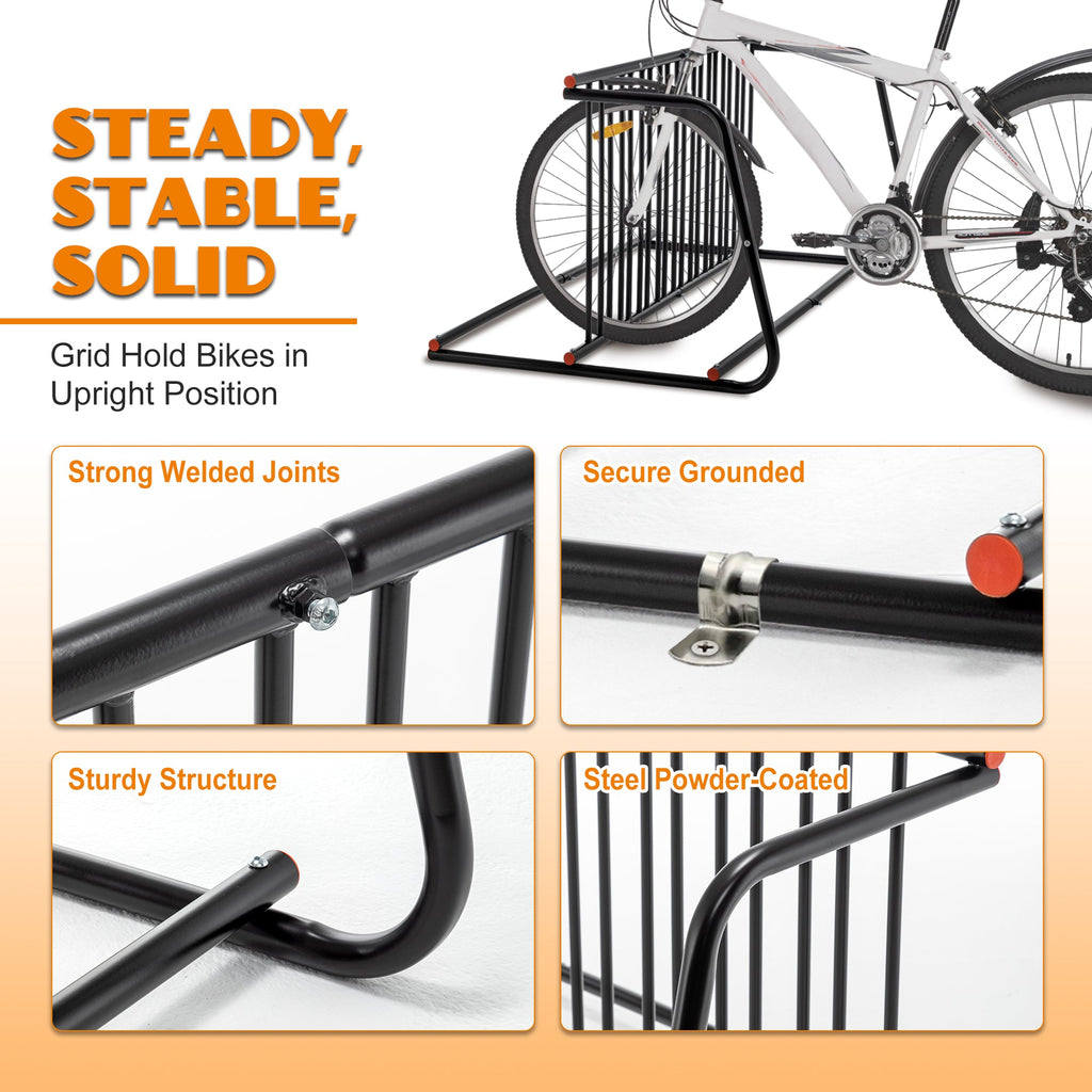 10-Bike Floor Rack with Double-Sided Storage - Metal