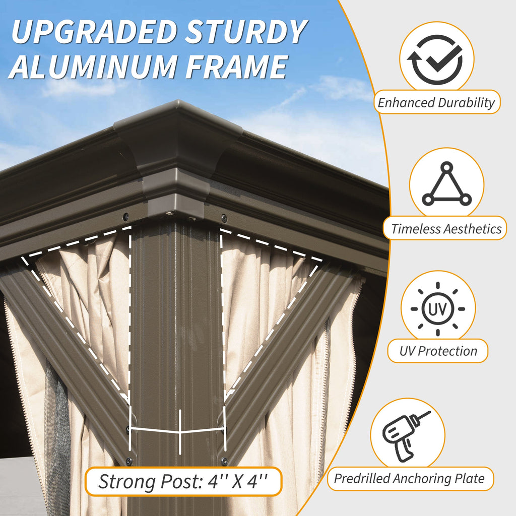 14' x 24' Hardtop Gazebo with Drainage System - Brown or Grey