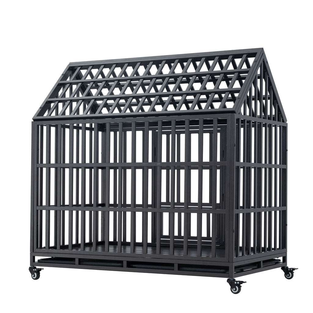 Heavy Duty Dog Crate with Lockable Wheels - Black