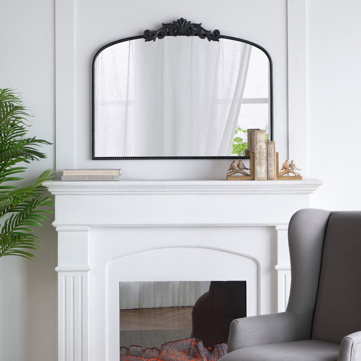 Baroque Inspired Arch Wall Mirror with Ornate Design - Gold or Black