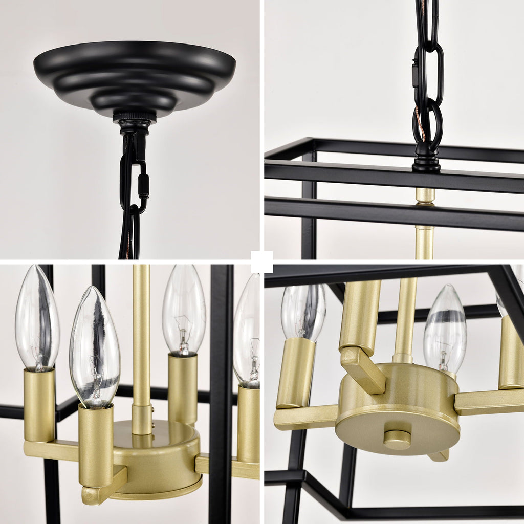 4 Light Metal Lantern Pendant Light with Adjustable Height - Black or Gold