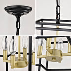 4 Light Metal Lantern Pendant Light with Adjustable Height - Black or Gold