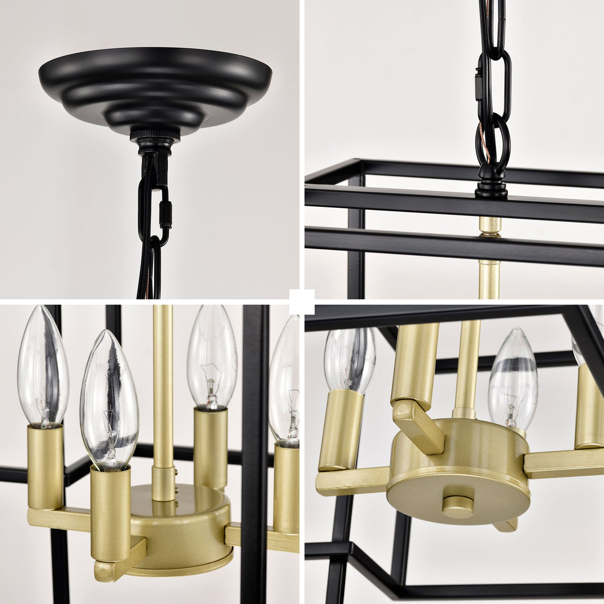 4 Light Metal Lantern Pendant Light with Adjustable Height - Black or Gold