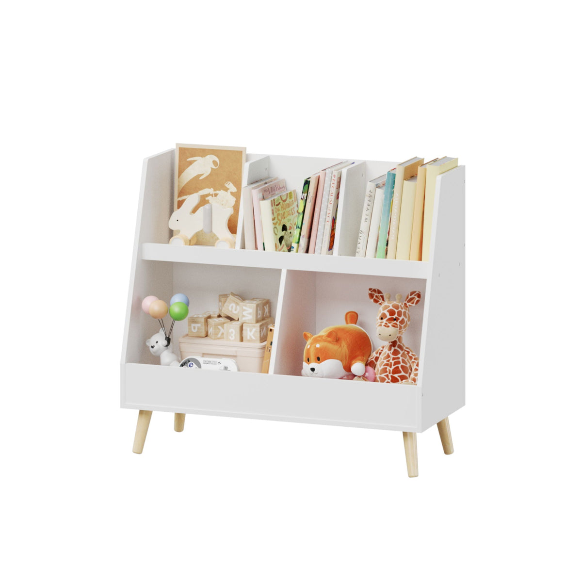 Kids Bookshelf and Toy Organizer with 5 Cubbies - White