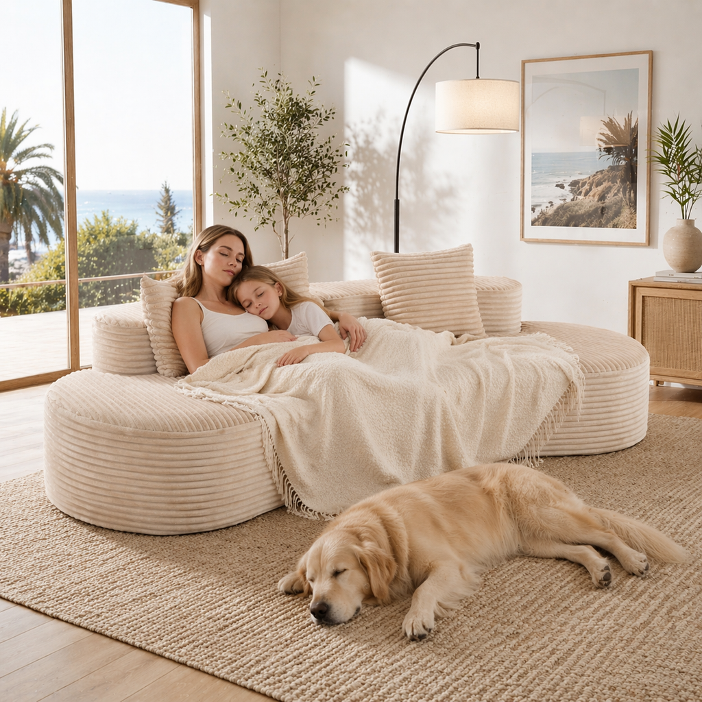 Corduroy 2-Seater Sofa with Lumbar Pillows - 110.24" Fully Compressed