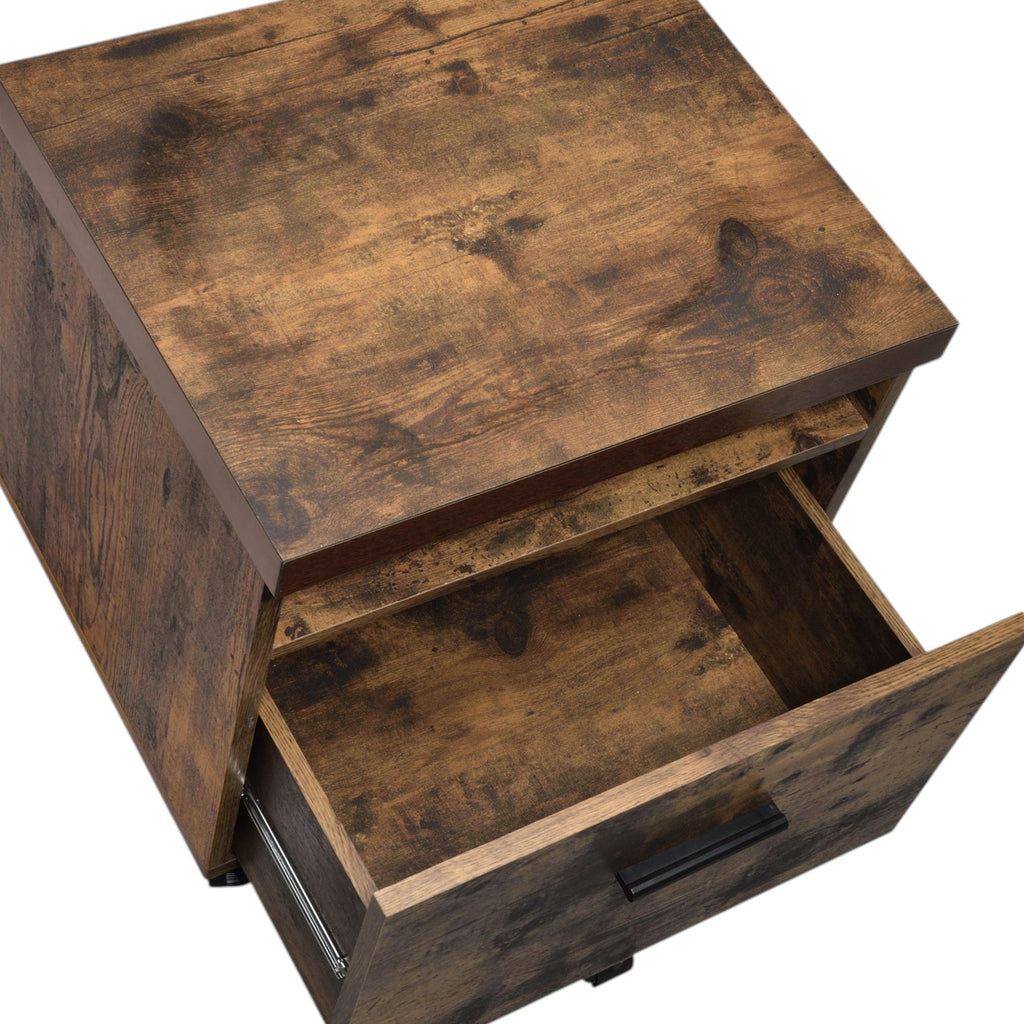 Weathered Oak File Cabinet with Drawer and Caster Wheels - Black