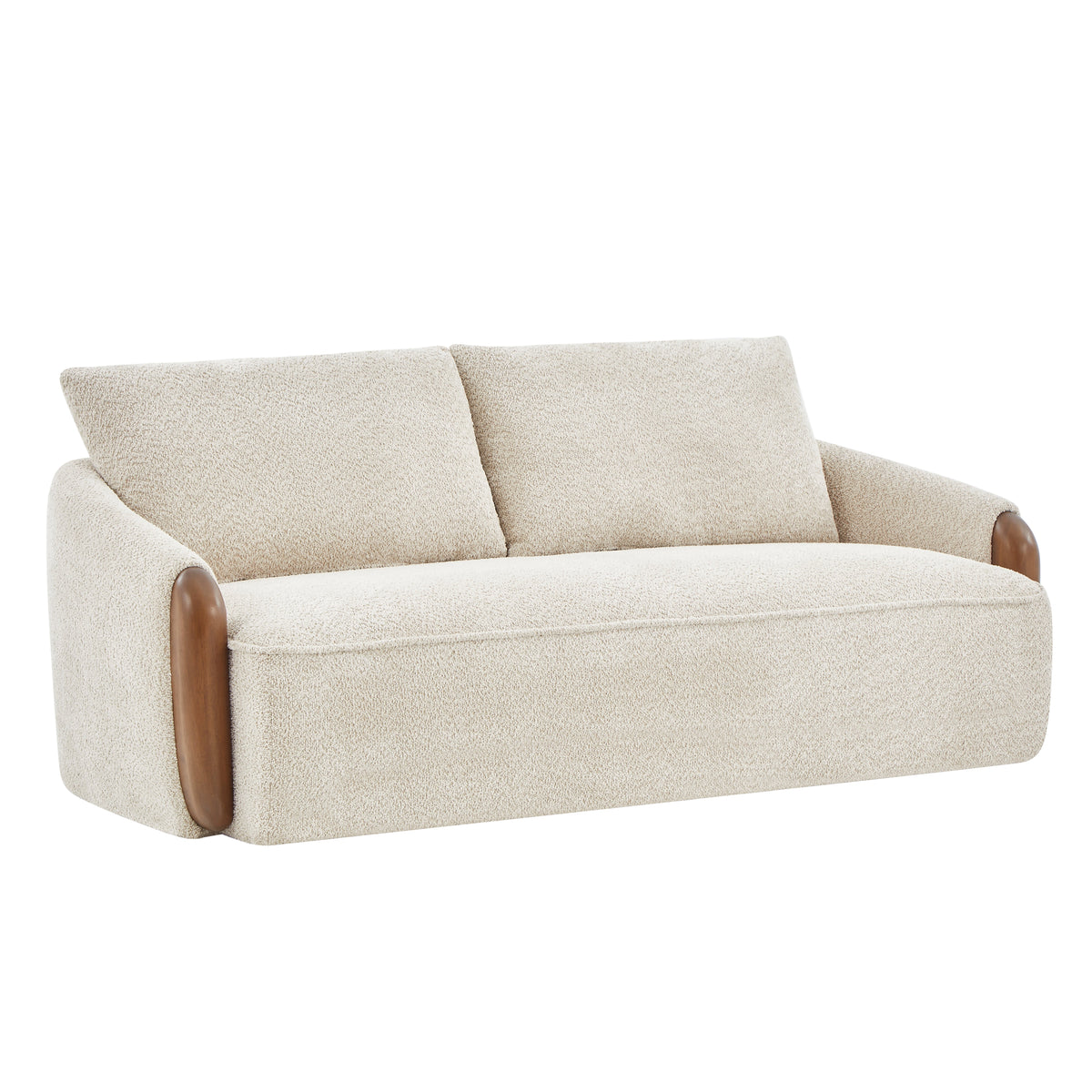 75 Inch Curved Boucle Upholstered Sofa with Solid Wood Frame - White