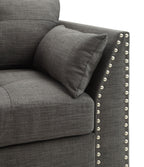 Light Charcoal Arm Chair with 3 Pillows and Nailhead Trim