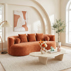 90-Inch Curved Modern Chenille Sofa with Artistic Curved Design - Orange or White