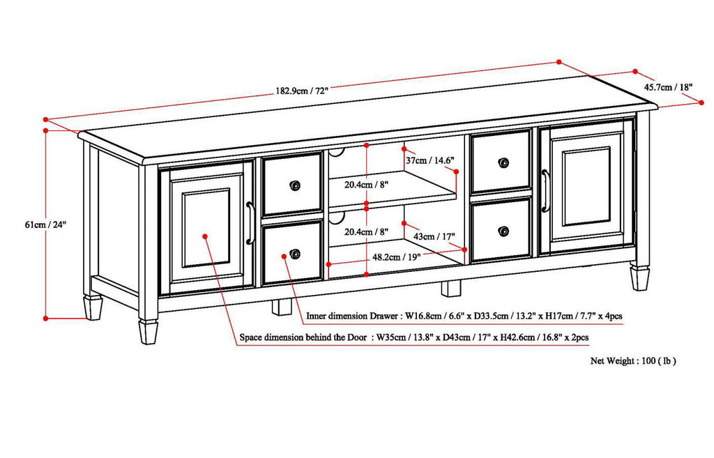 Wide Solid Wood TV Stand with Ample Storage - Dark Brown, White, Gray