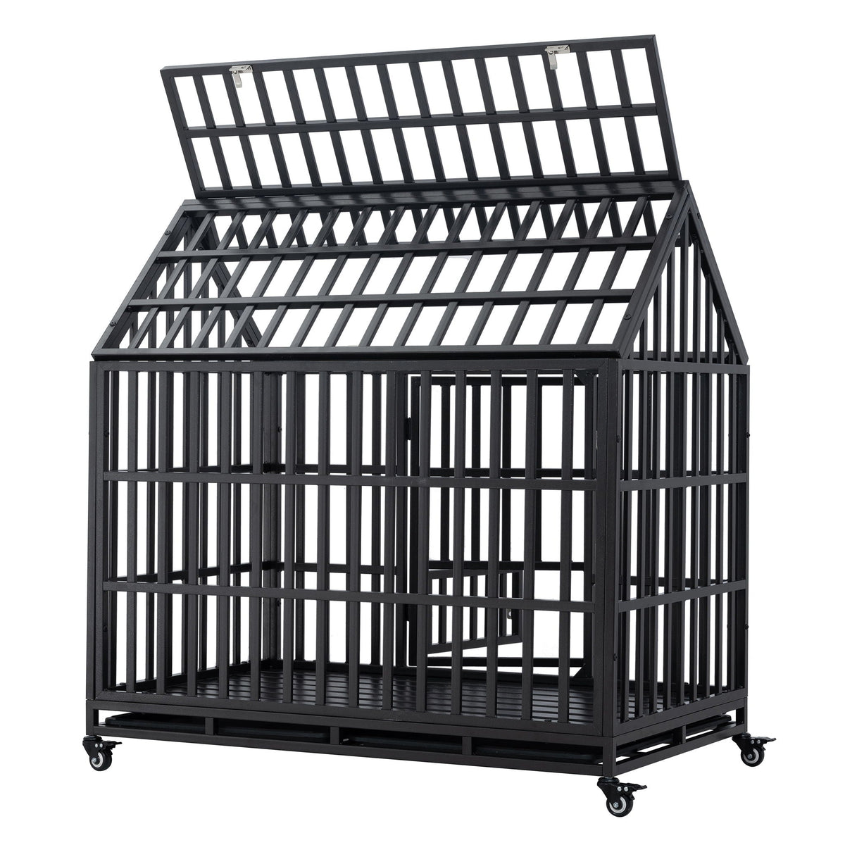 Heavy Duty Dog Crate with Lockable Wheels - Black