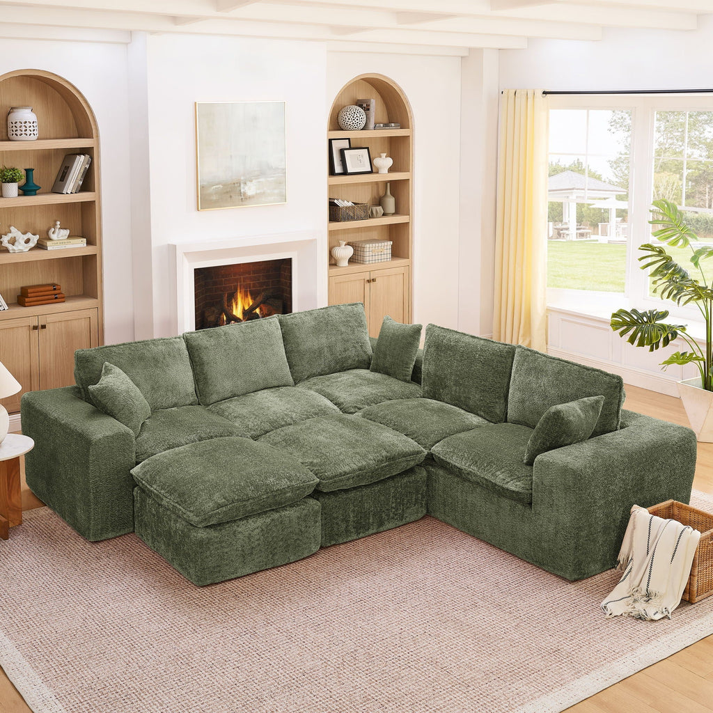 Sectional Sofa with Moveable Ottoman and Modular Design - Multiple Colors