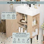 Bathroom Vanity with Single Ceramic Sink and Side Storage - Multiple Colors
