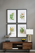 Botanical Flower Wall Art Set of 4 with Framed Prints - White / Blue