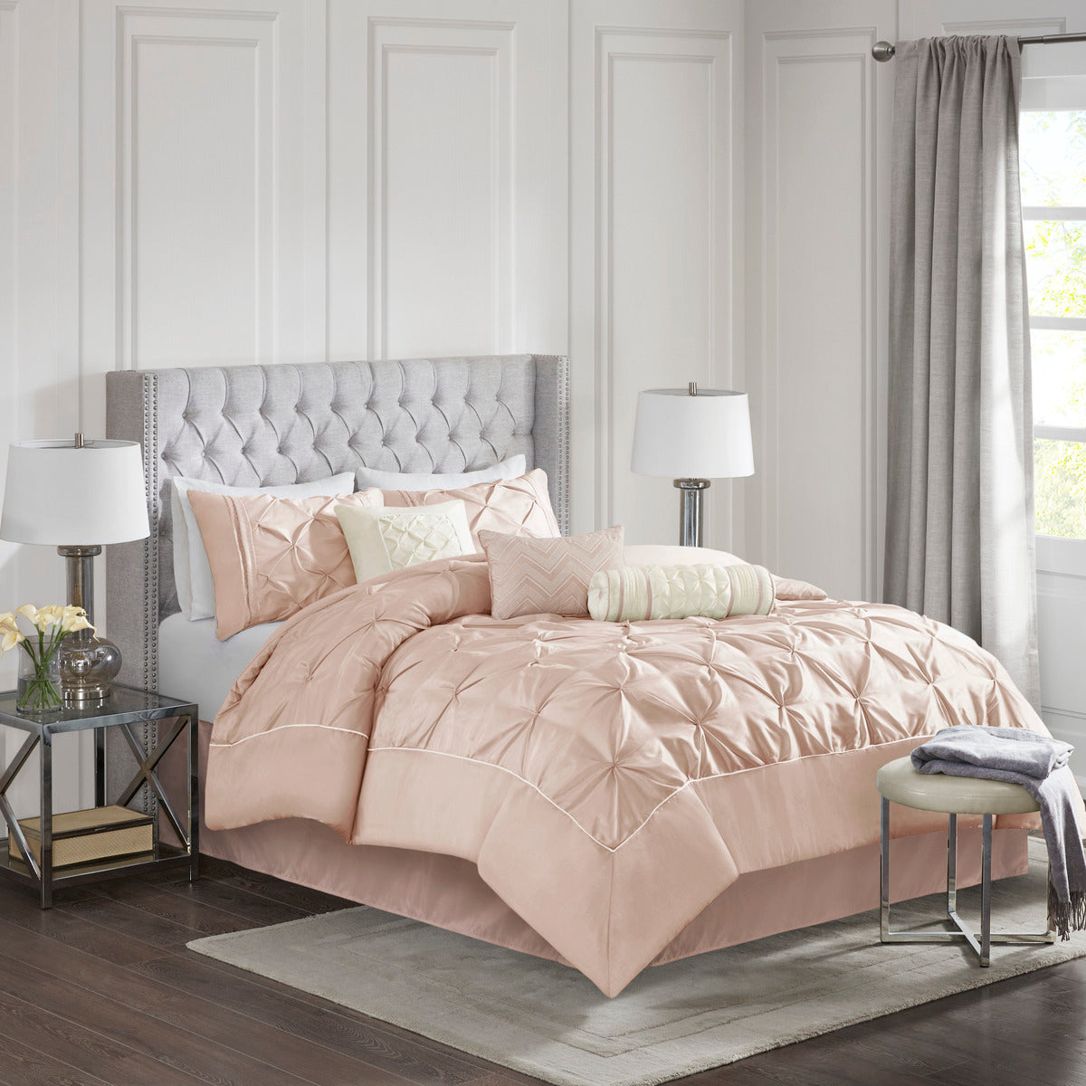 7 Piece Tufted Comforter Set Blush Full