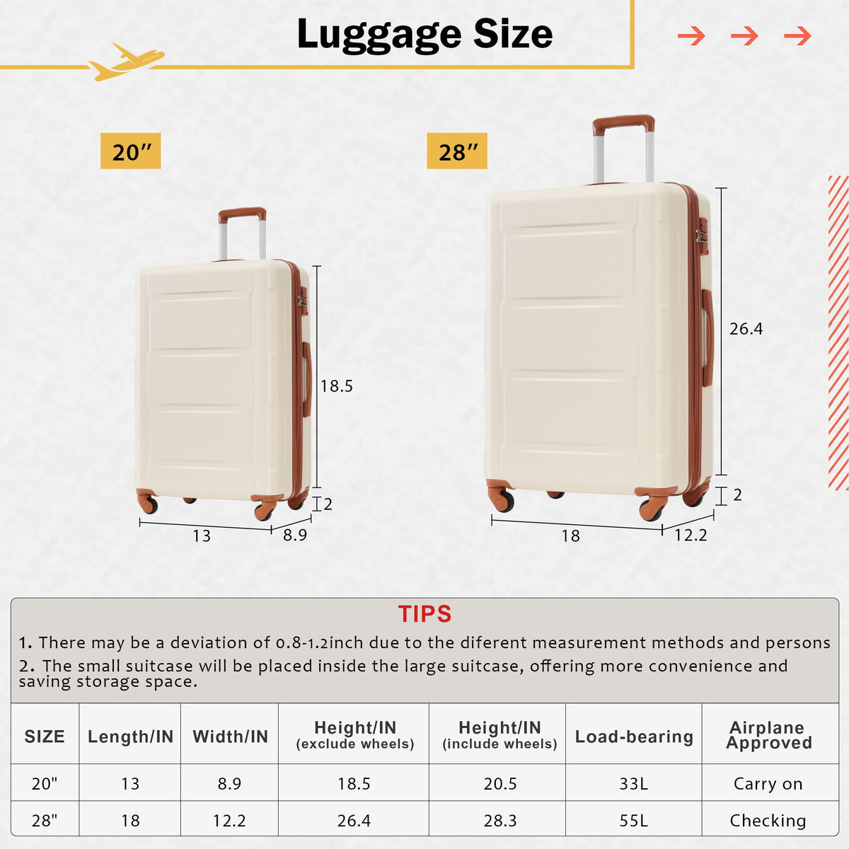 Expandable 2 Piece Luggage Set with TSA Lock and Spinner Wheels - Multiple Colors