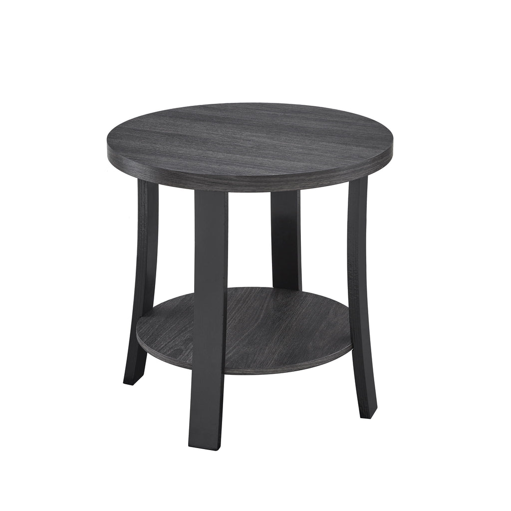 Contemporary 3 Piece Coffee Table Set with Oval Wood Shelf - Charcoal