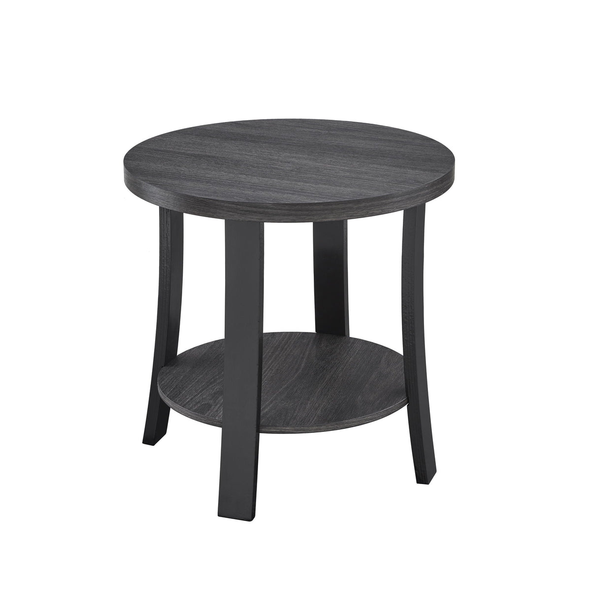 Contemporary 3 Piece Coffee Table Set with Oval Wood Shelf - Charcoal