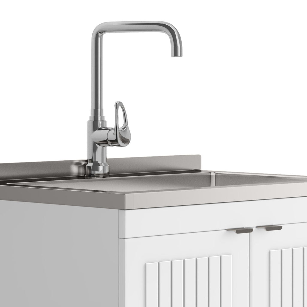 Laundry Cabinet with Stainless Steel Sink and Faucet - White