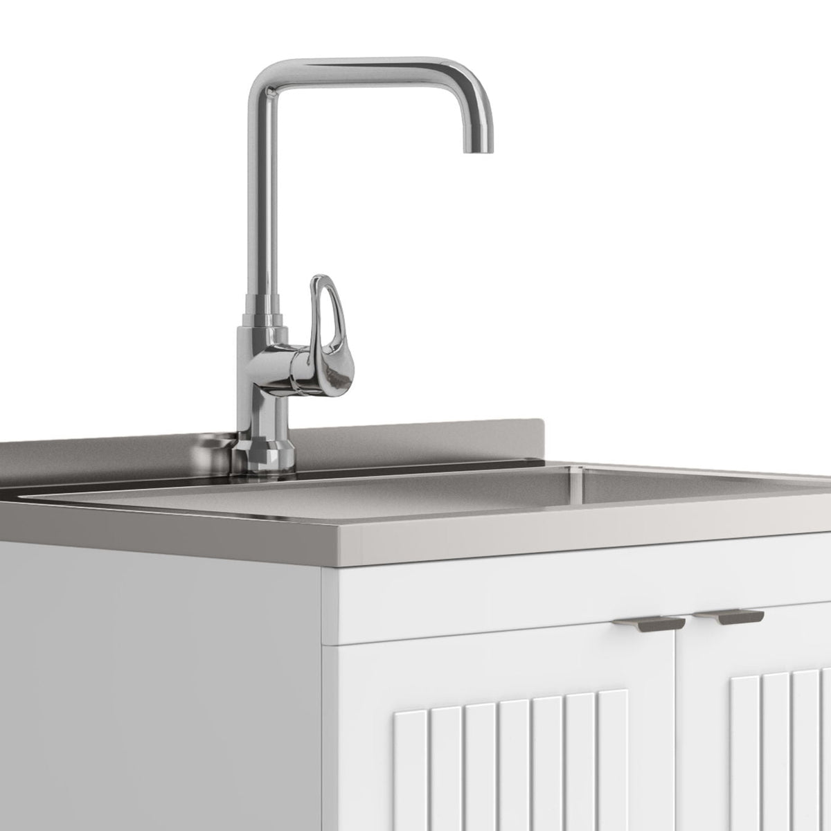 Laundry Cabinet with Stainless Steel Sink and Faucet - White