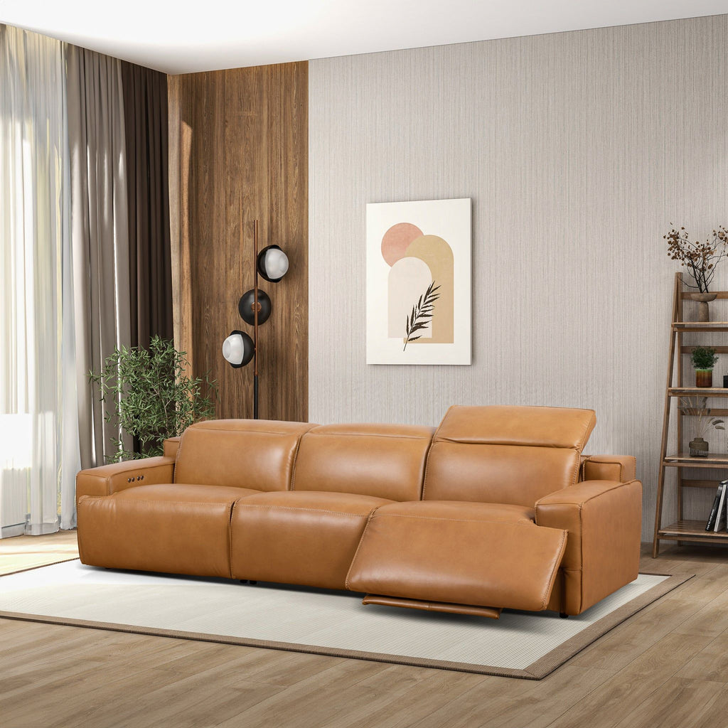 Triple Power Recliner Sofa with Three-Stage Reclining - Tan