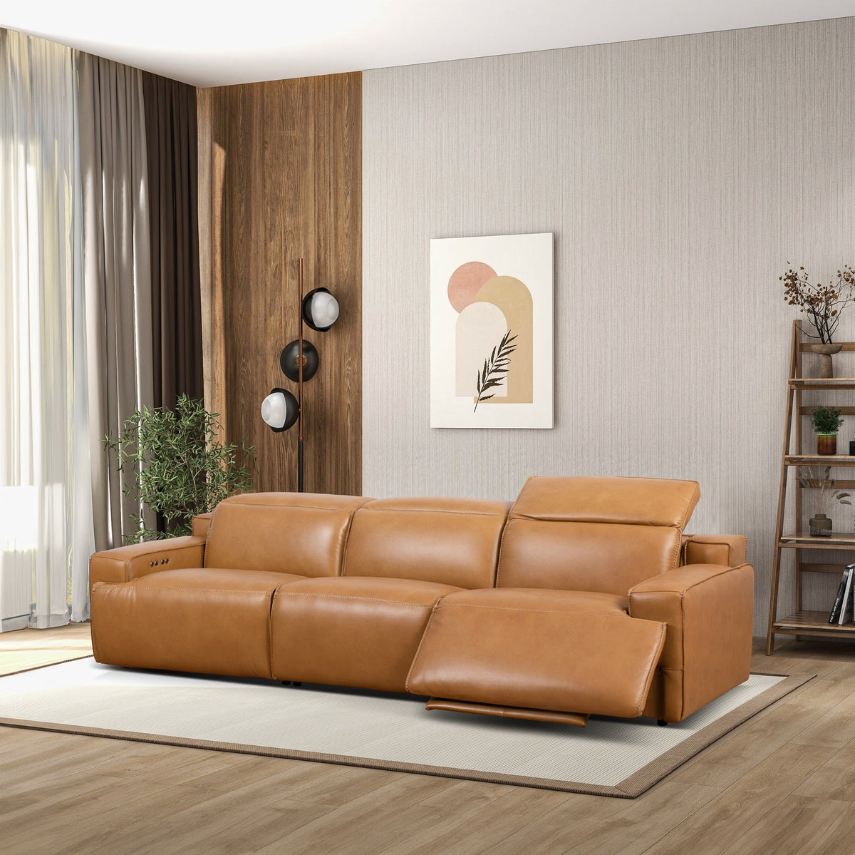 Triple Power Recliner Sofa with Three-Stage Reclining - Tan