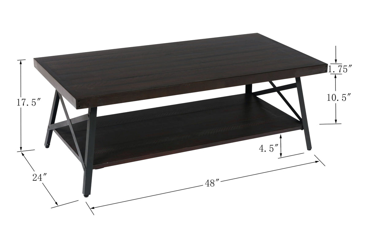 Modern Rustic Style Coffee Table with Spacious Top - Light or Dark Brown