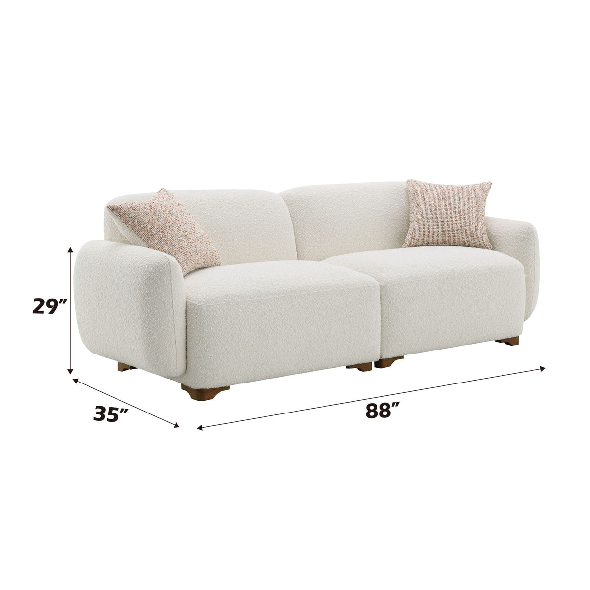 Beige Boucle Stationary Sofa with 2 Toss Pillows