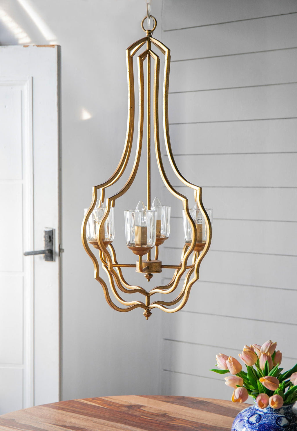 4 Light Metal Chandelier, Hanging Light Fixture - Gold