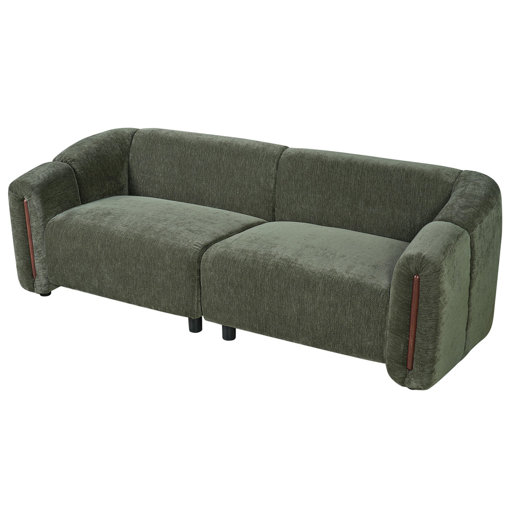 Modern Minimalist Curved Block Sofa with Wood Accents - Cream Boucle