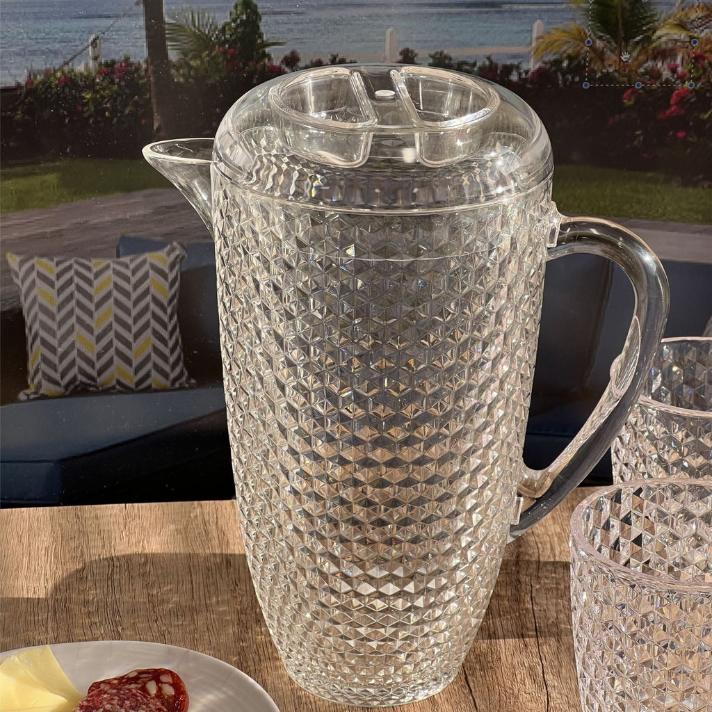 Diamond Cut Unbreakable Plastic Water Pitcher with Lid - Blue or Pink