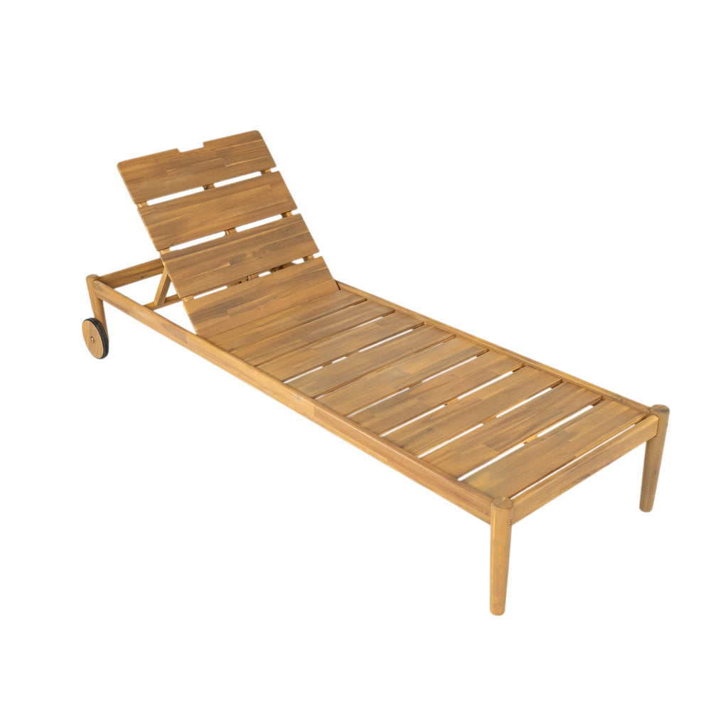 Riviera Outdoor Chaise Lounge with Wheels, Acacia Wood Frame - Natural (Set of 2)