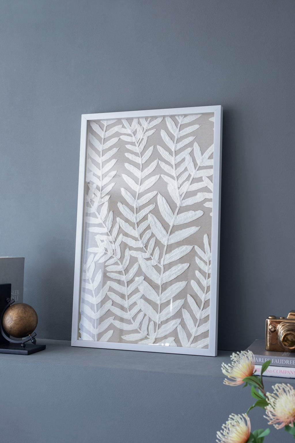 Shadow Box Wall Decor with Paper Florals – White