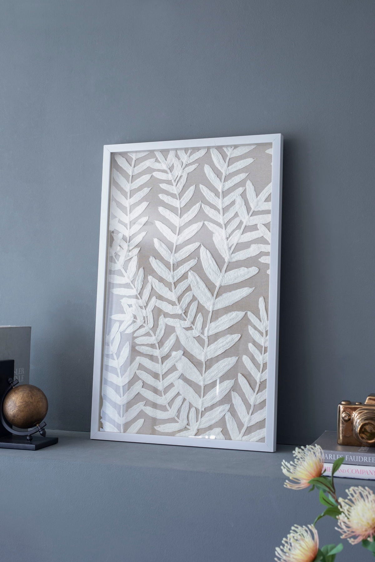 Shadow Box Wall Decor with Paper Florals – White