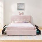 Upholstered Storage Bed with Oversized Rabbit Ear Headboard & LED Lights - Beige or Light Blue