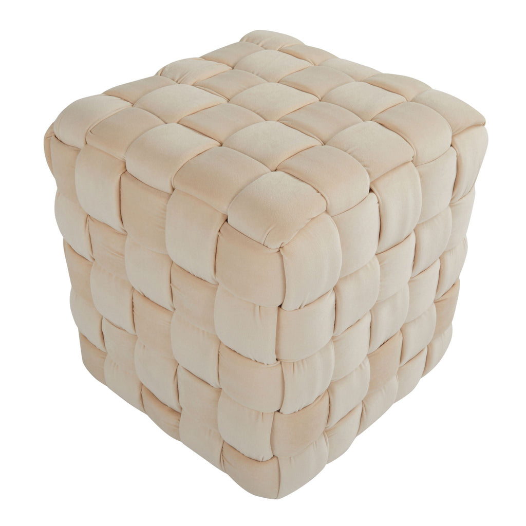 Square Braided Ottoman with Braided Upholstery - Pink, Light Blue, Dark Gray, Beige