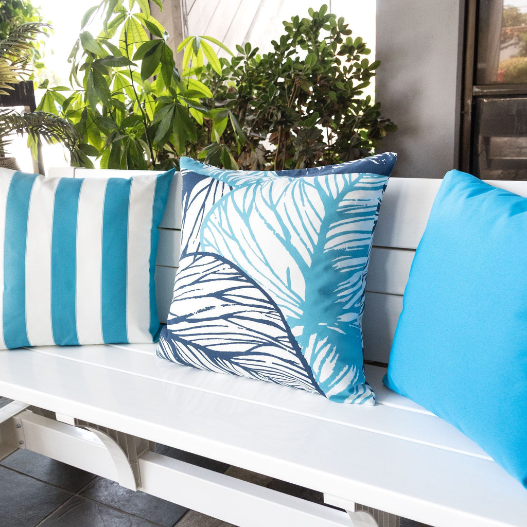 Leaf Vein Outdoor & Indoor Pillow with Weather Resistant Cover - Indigo