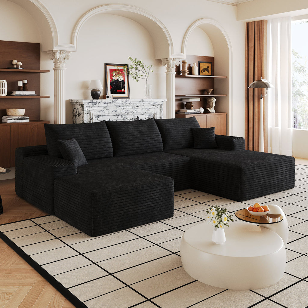 107" Cloud Sectional Sofa with Ottoman - Modern Minimalist Design - Black