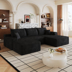 107" Cloud Sectional Sofa with Ottoman - Modern Minimalist Design - Black