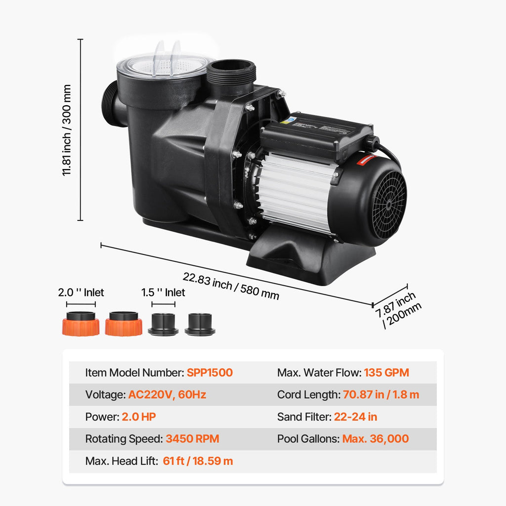 2 HP Above Ground Swimming Pool Pump with Corrosion-Resistant Shell - Black