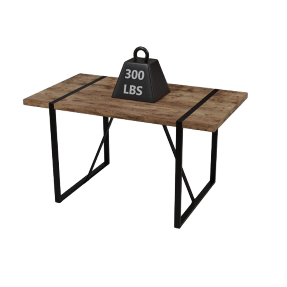 Rectangular Wood Dining Table with Metal Frame - Light Brown