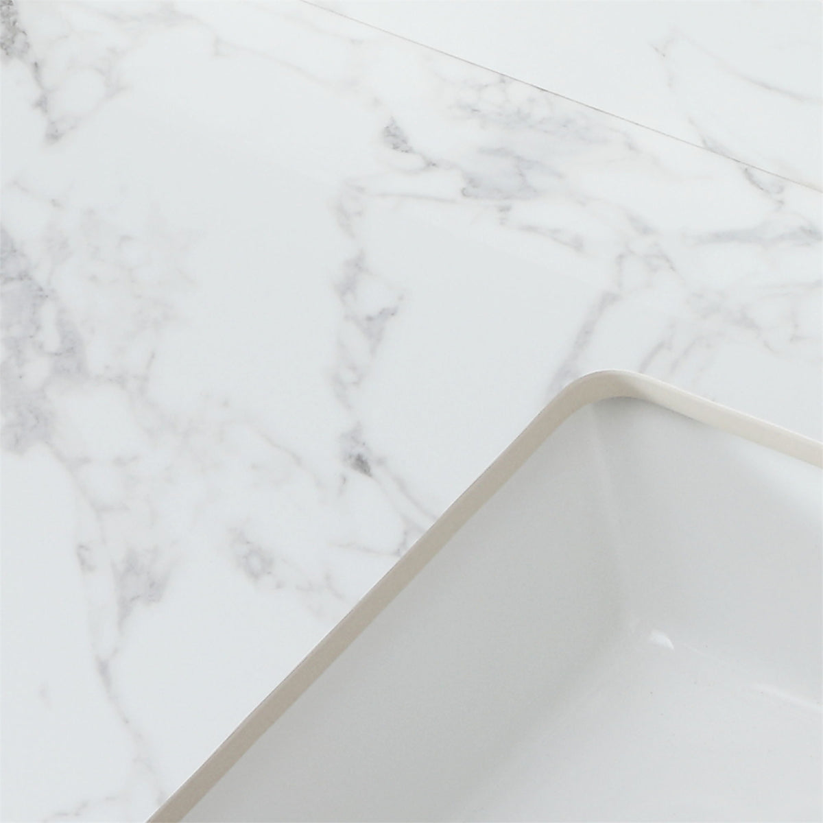 Elegant Sintered Stone Bathroom Vanity Top with Rectangular Undermount Ceramic Sink - White