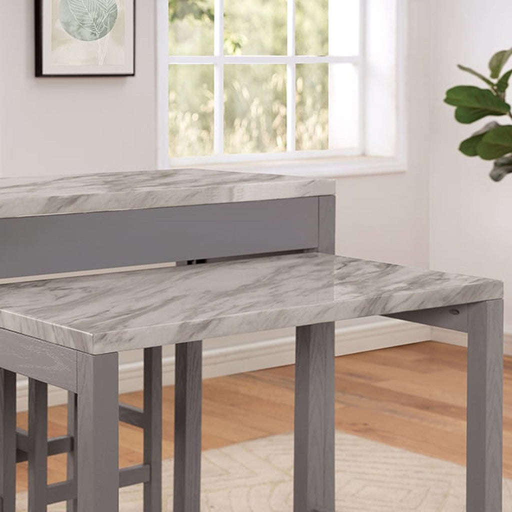 Light Gray Faux Marble Dining Table with Storage Drawer - Light Gray