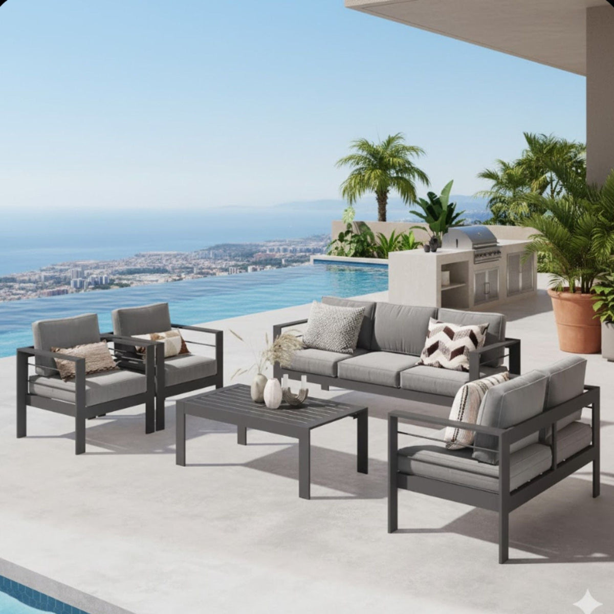 Outdoor Patio Set with All-Weather Cushions - Dark Gray