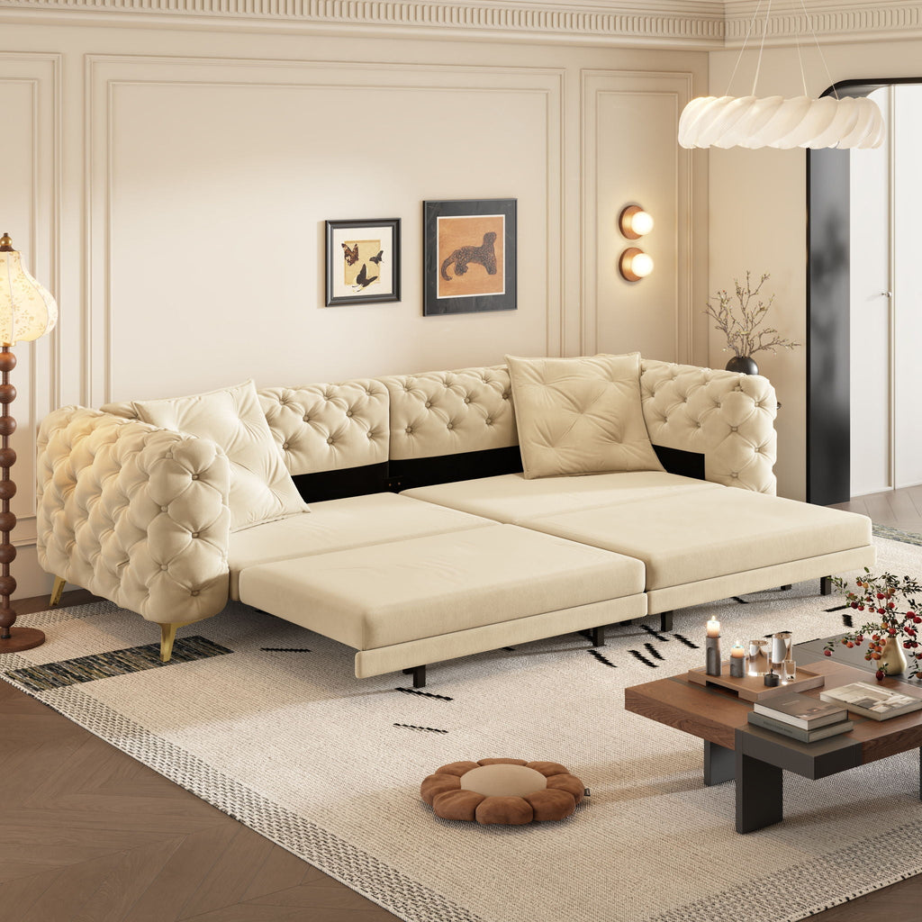 3-In-1 Convertible Sleeper Sofa Set with Deep Seat & Movable Ottoman - White, Beige, Gray