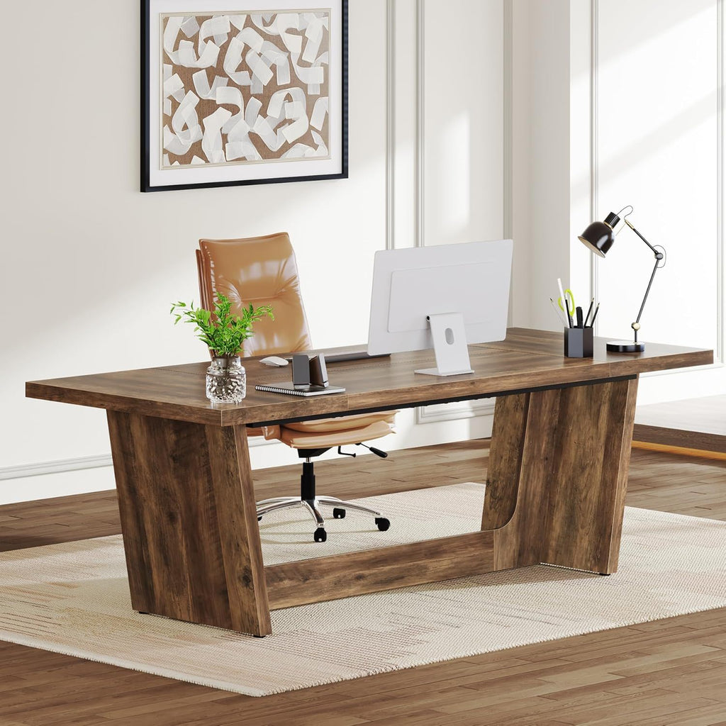 Executive Desk with Pedestal - Large Writing Workstation - Brown