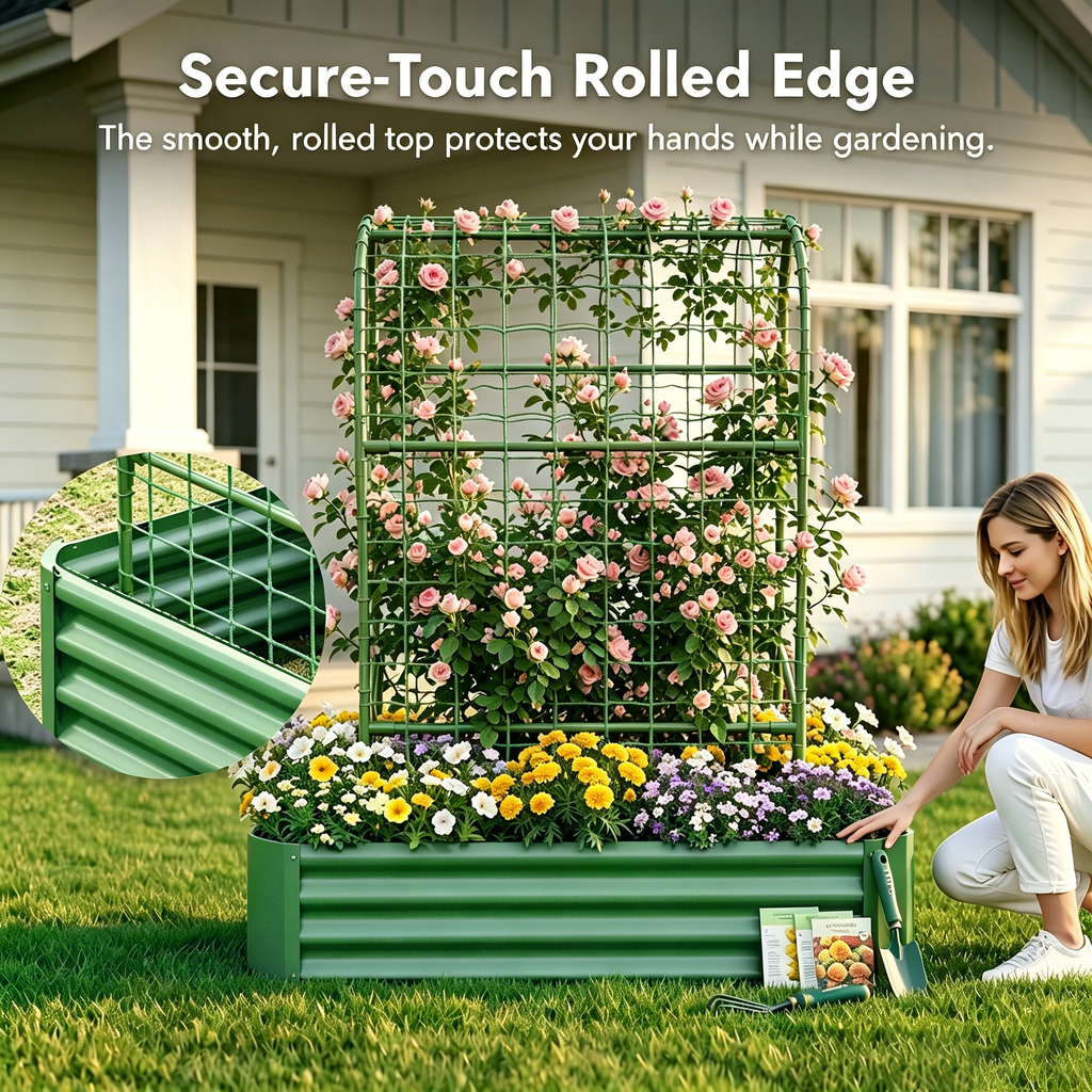 2-in-1 Raised Garden Bed with Trellis